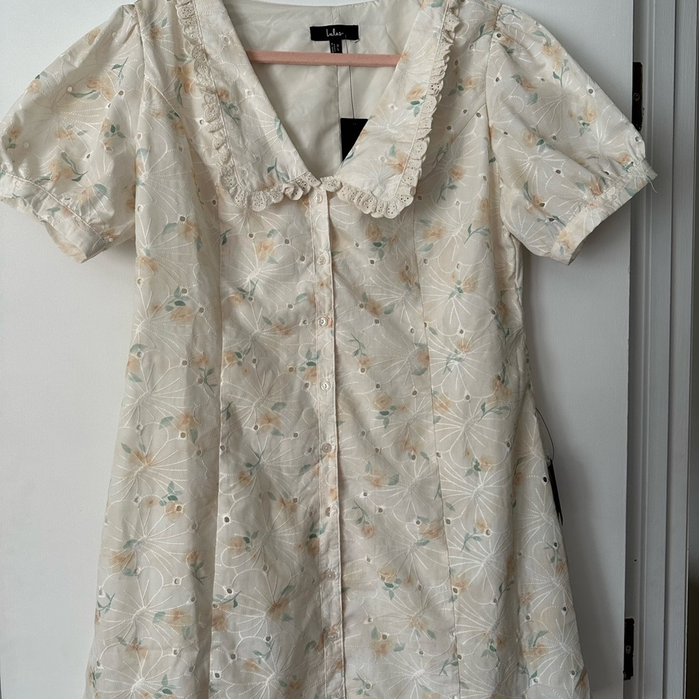 Lulu's Cream Floral Lace-Trim Dress